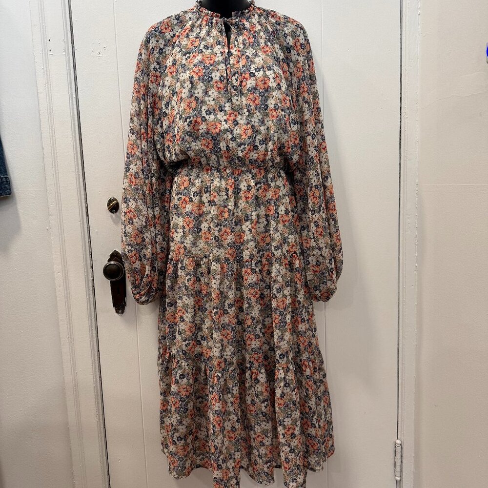 MINKPINK Sheer Floral Maxi Dress Boho Ruffle Tiered Size Small
